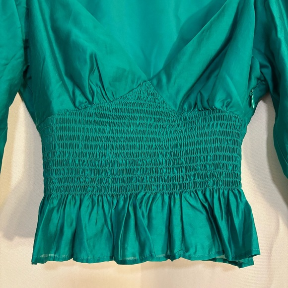 NWOT Wayf Heartbreaker Smocked Blouse in Pine Green - Picture 11 of 12